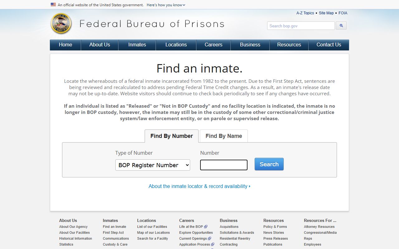 BOP inmate locator for federal Rivers Facility custody searches